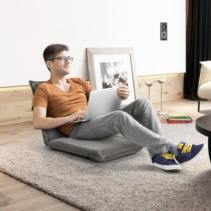 Costway Foldable Floor Chair with Robust Armchair for Watching TV-Grey