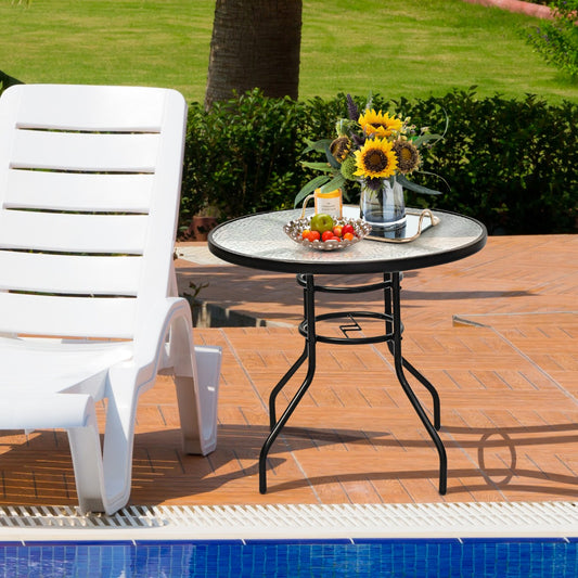 Costway Round Coffee Table with Umbrella Hole for Patio & Garden & Balcony