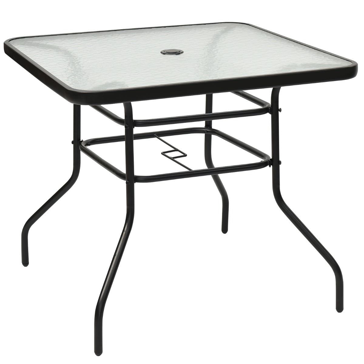 Rectangle Metal Coffee Table with Tempered Glass Top for Patio