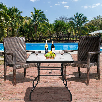 Rectangle Metal Coffee Table with Tempered Glass Top for Patio