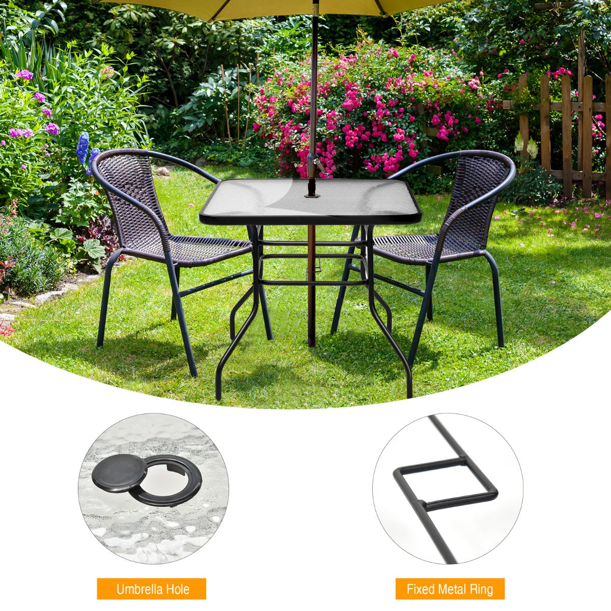 Rectangle Metal Coffee Table with Tempered Glass Top for Patio