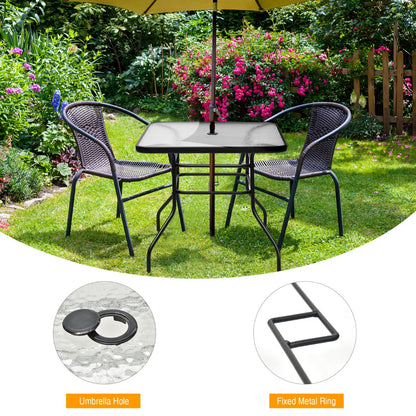 Rectangle Metal Coffee Table with Tempered Glass Top for Patio