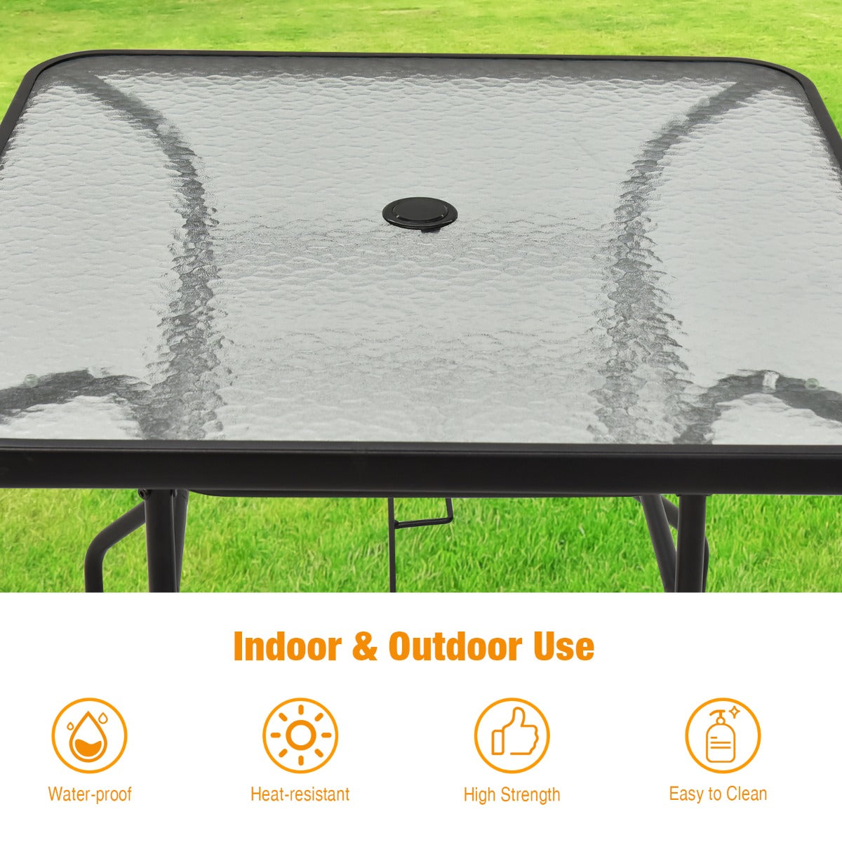 Rectangle Metal Coffee Table with Tempered Glass Top for Patio
