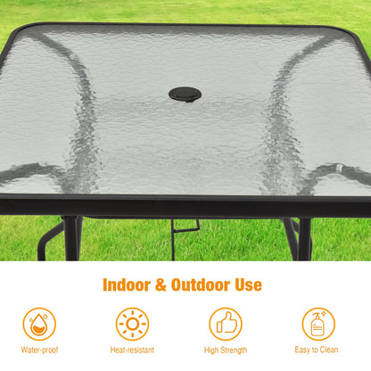 Rectangle Metal Coffee Table with Tempered Glass Top for Patio