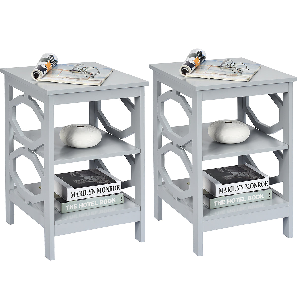 Set of 2 Side Table with Stable Structure for Bedroom/Living Room-Grey