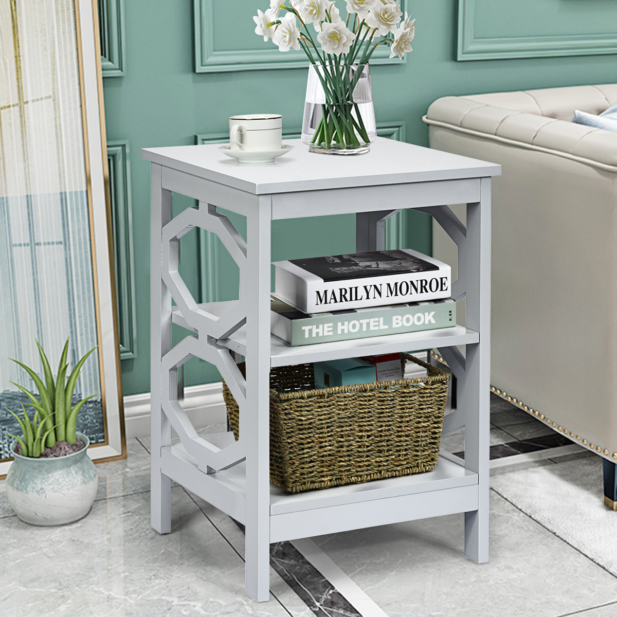 Set of 2 Side Table with Stable Structure for Bedroom/Living Room-Grey