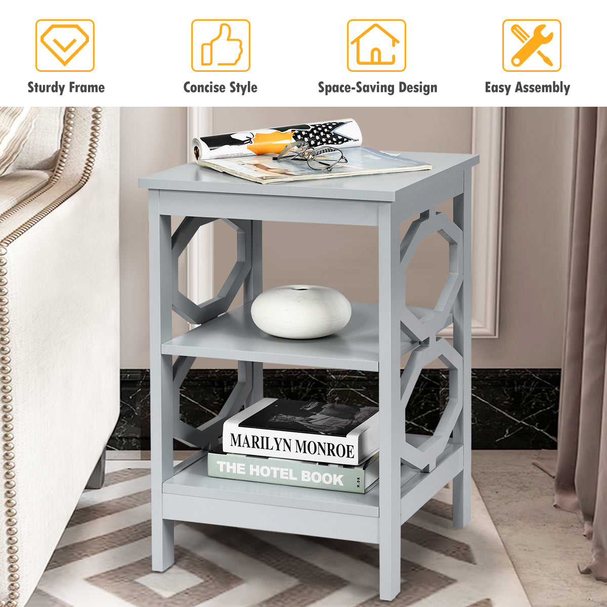 Set of 2 Side Table with Stable Structure for Bedroom/Living Room-Grey