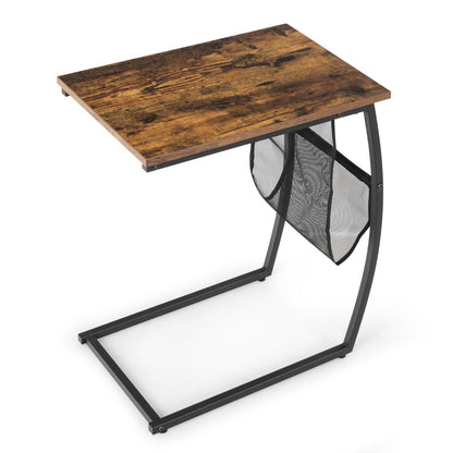 C-shaped End Table with Side Pocket for Living Room, Bedroom