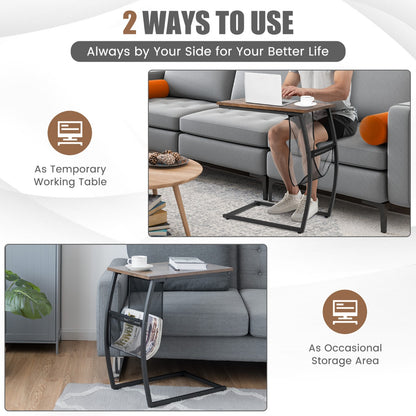 C-shaped End Table with Side Pocket for Living Room, Bedroom
