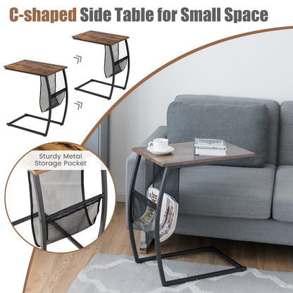 C-shaped End Table with Side Pocket for Living Room, Bedroom