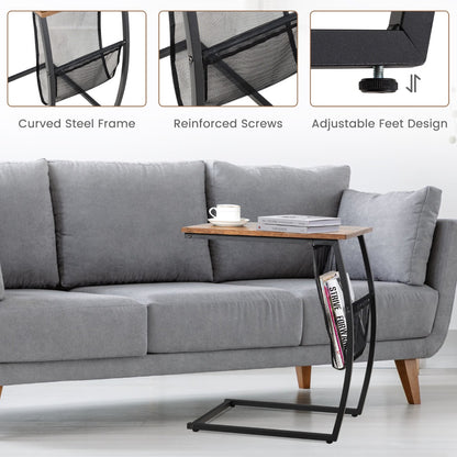 C-shaped End Table with Side Pocket for Living Room, Bedroom