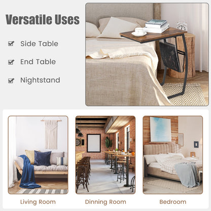 C-shaped End Table with Side Pocket for Living Room, Bedroom