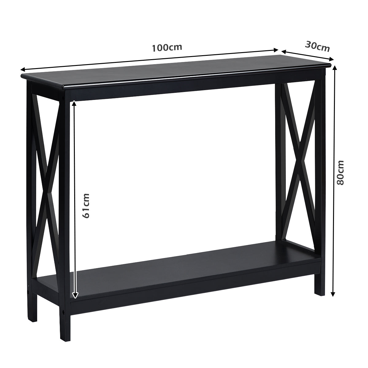 Industrial 2-Tier Narrow Console Table with Storage Shelf for Entryway-Black