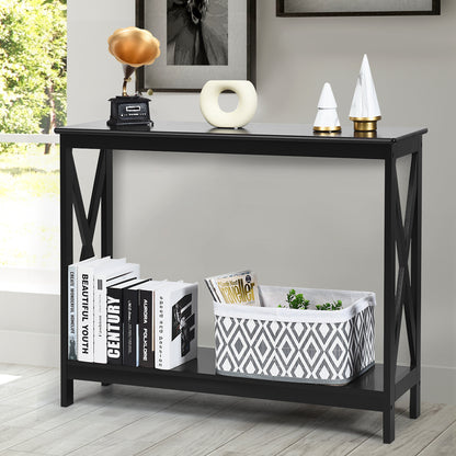 Industrial 2-Tier Narrow Console Table with Storage Shelf for Entryway-Black