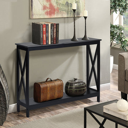 Industrial 2-Tier Narrow Console Table with Storage Shelf for Entryway-Black