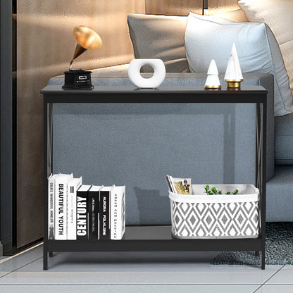 Industrial 2-Tier Narrow Console Table with Storage Shelf for Entryway-Black