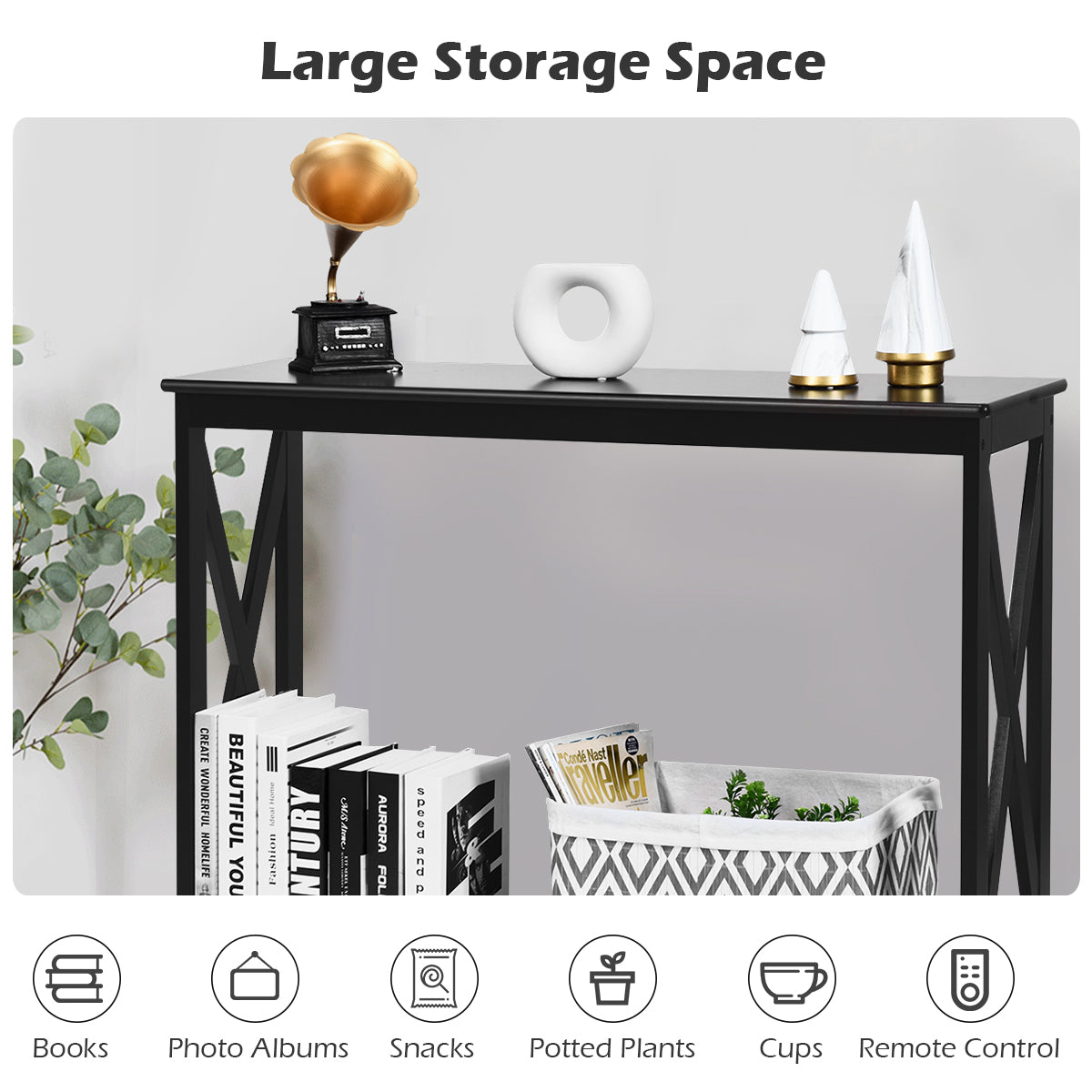 Industrial 2-Tier Narrow Console Table with Storage Shelf for Entryway-Black