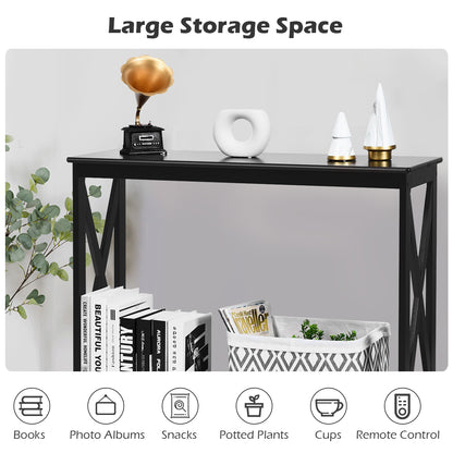 Industrial 2-Tier Narrow Console Table with Storage Shelf for Entryway-Black