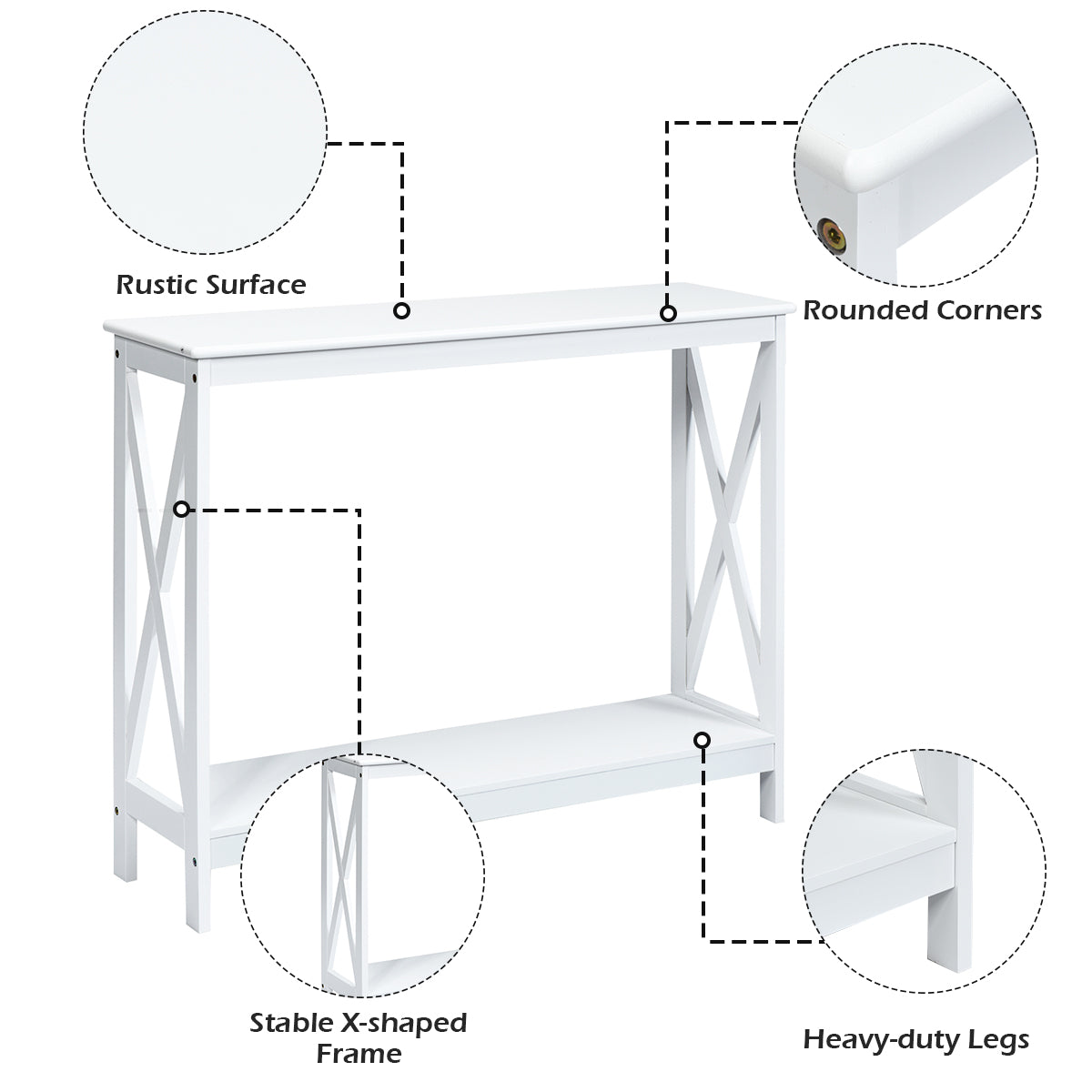 Industrial 2-Tier Narrow Console Table with Storage Shelf for Entryway-White