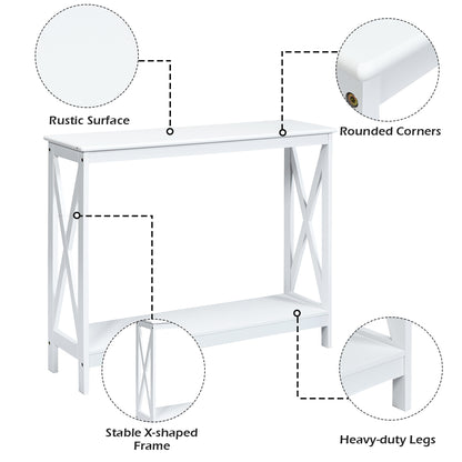 Industrial 2-Tier Narrow Console Table with Storage Shelf for Entryway-White