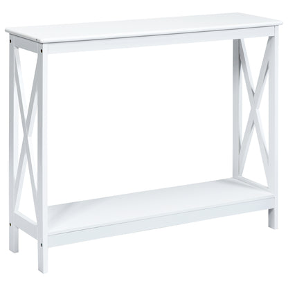Industrial 2-Tier Narrow Console Table with Storage Shelf for Entryway-White