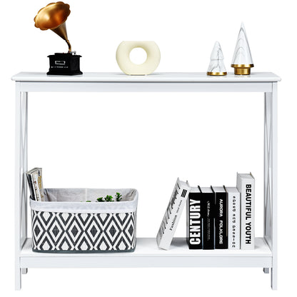 Industrial 2-Tier Narrow Console Table with Storage Shelf for Entryway-White