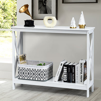 Industrial 2-Tier Narrow Console Table with Storage Shelf for Entryway-White