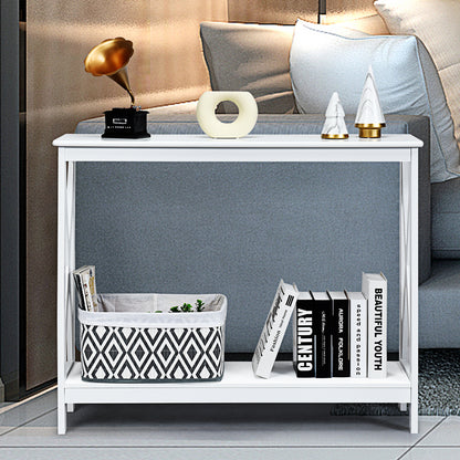 Industrial 2-Tier Narrow Console Table with Storage Shelf for Entryway-White