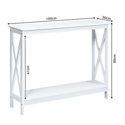Industrial 2-Tier Narrow Console Table with Storage Shelf for Entryway-White