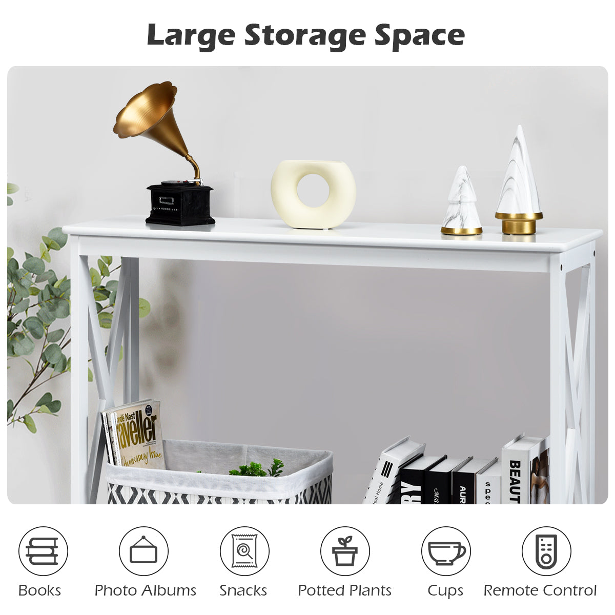 Industrial 2-Tier Narrow Console Table with Storage Shelf for Entryway-White