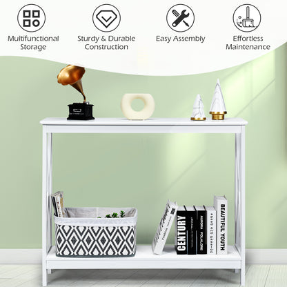 Industrial 2-Tier Narrow Console Table with Storage Shelf for Entryway-White