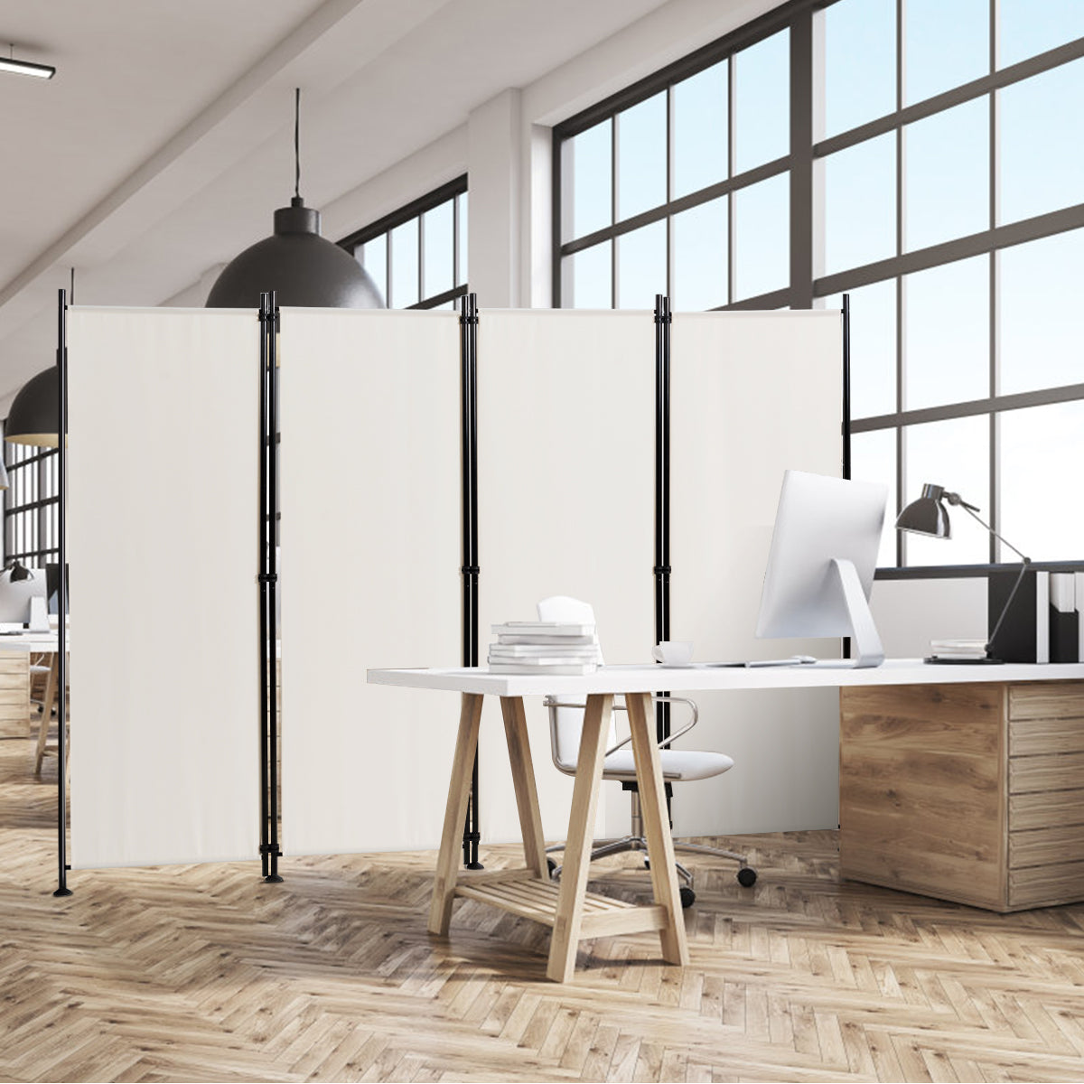 Costway 4-Panel Folding Room Divider with Adjustable Foot Pads for Home-White