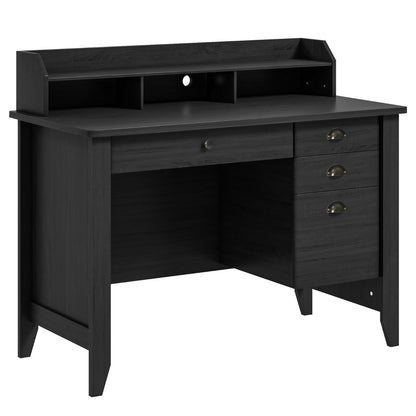 120 CM Computer Desk with 4 Storage Drawers &amp;amp; Hutch for Home Office-Black