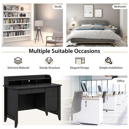 120 CM Computer Desk with 4 Storage Drawers &amp;amp; Hutch for Home Office-Black