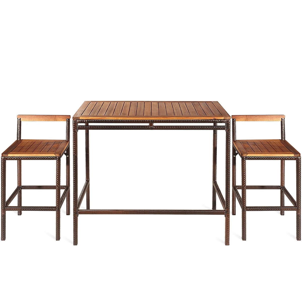 3 Pieces Outdoor Bar Table Set with Acacia Wood Tabletop & Seat