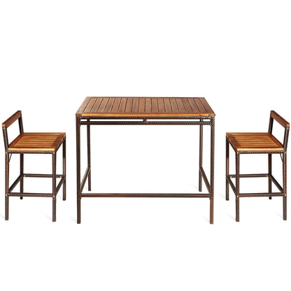 3 Pieces Outdoor Bar Table Set with Acacia Wood Tabletop & Seat