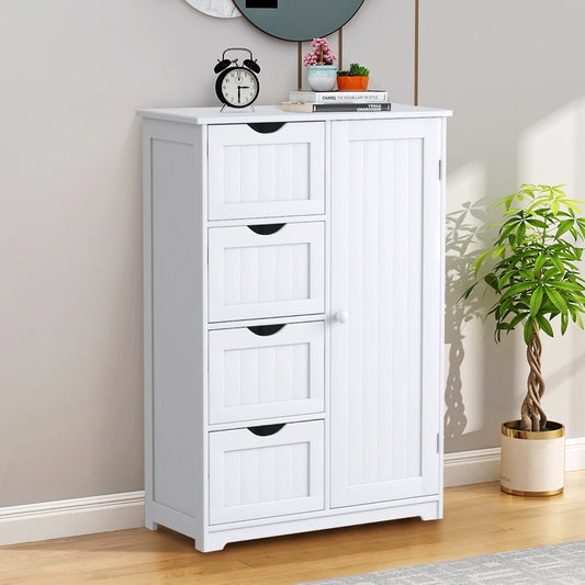 Costway Wooden Floor Cabinet with 4 Drawers for Bathroom Hallway-White