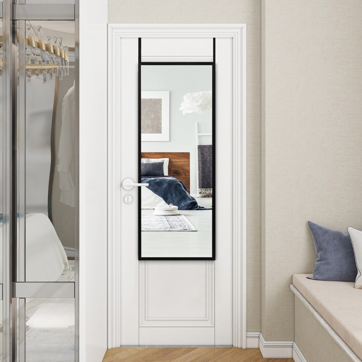 Costway Full Length Wall-Mounted Mirror with Height Adjusting Hooks-Black