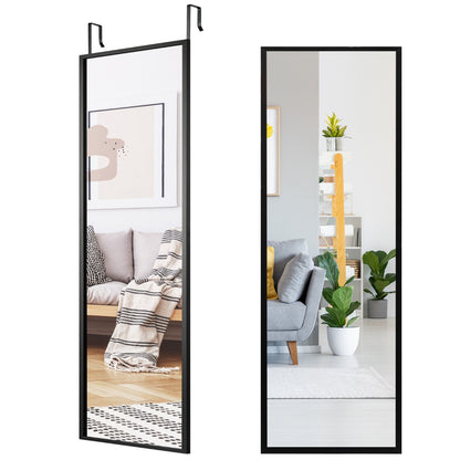 Costway Full Length Wall-Mounted Mirror with Height Adjusting Hooks-Black