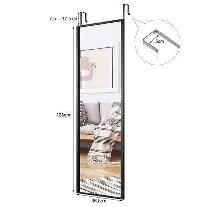 Costway Full Length Wall-Mounted Mirror with Height Adjusting Hooks-Black