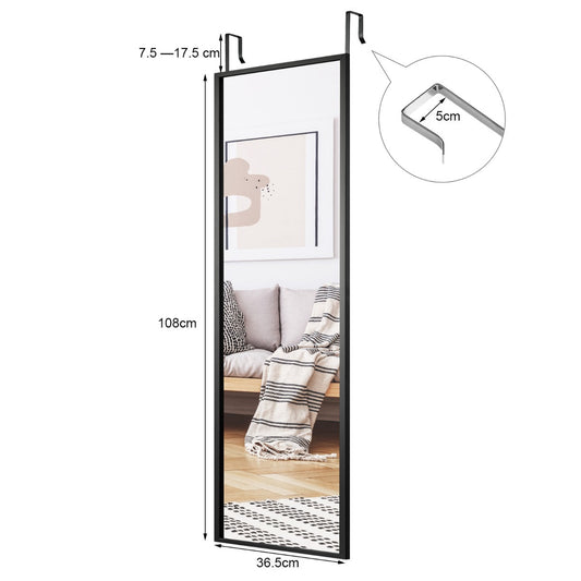 Black Wall-Mounted Full-Length Mirror with Adjustable Height, 1.08m x 0.365m