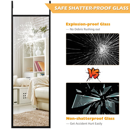 Black Wall-Mounted Full-Length Mirror with Adjustable Height, 1.08m x 0.365m