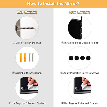 Costway Full Length Wall-Mounted Mirror with Height Adjusting Hooks-Black