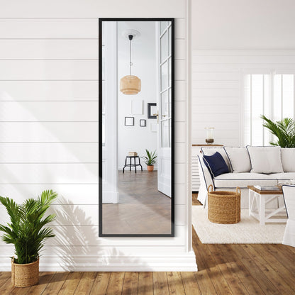Costway Full Length Wall-Mounted Mirror with Height Adjusting Hooks-Black