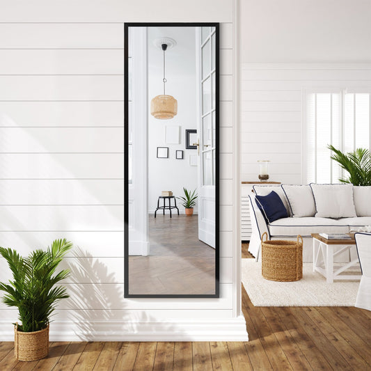 Costway Full Length Wall-Mounted Mirror with Height Adjusting Hooks-Black