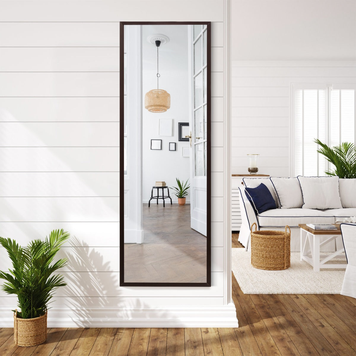 Costway Full length Mirror with Height Adjusting Hanging Hooks for Bedroom Brown