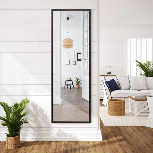 Costway Full length Mirror with Height Adjusting Hanging Hooks for Bedroom Brown