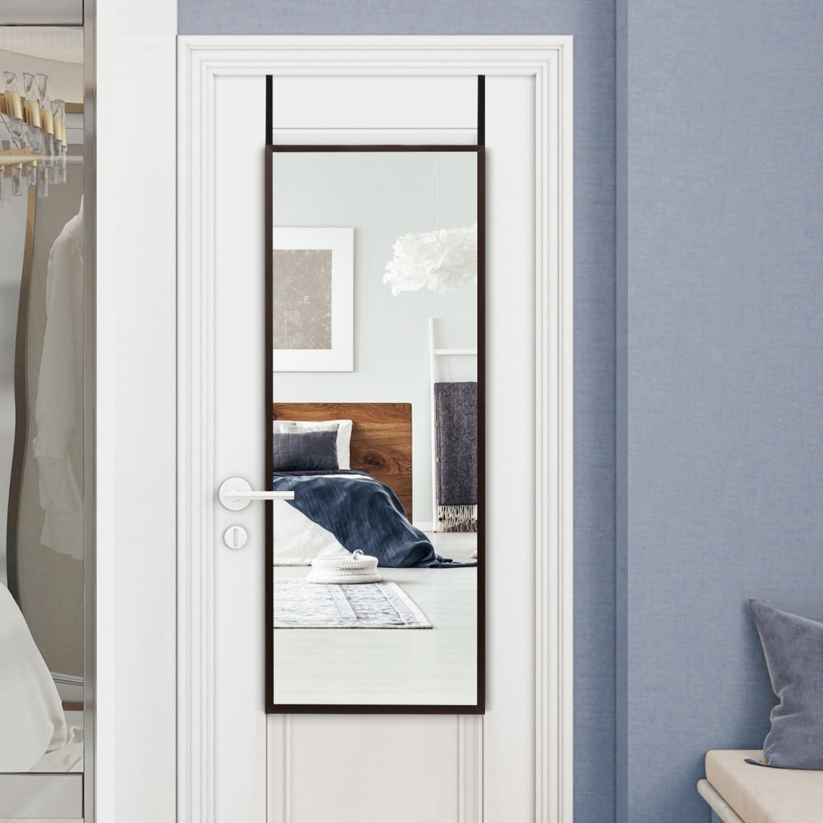 Costway Full length Mirror with Height Adjusting Hanging Hooks for Bedroom Brown