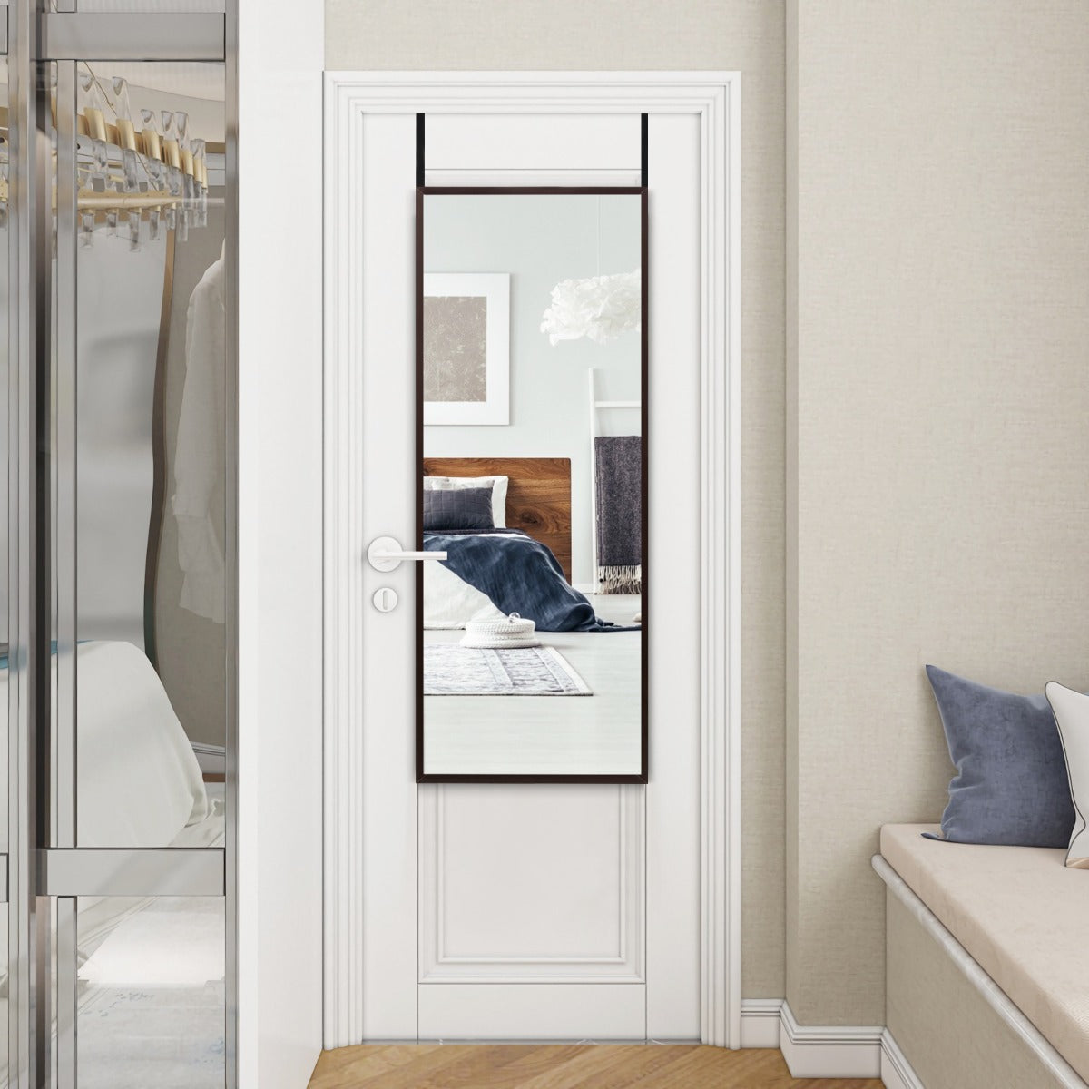Adjustable Height Full-Length Mirror for Wall or Door, Brown Finish, 3 kg