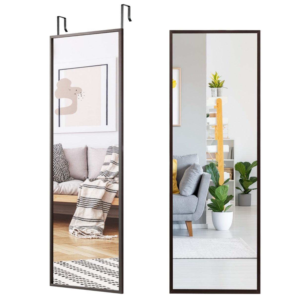 Adjustable Height Full-Length Mirror for Wall or Door, Brown Finish, 3 kg